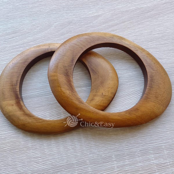 Un par de asas ovaladas de madera para bolsos, material artesanal para la fabricación de bolsos CAE-Z015