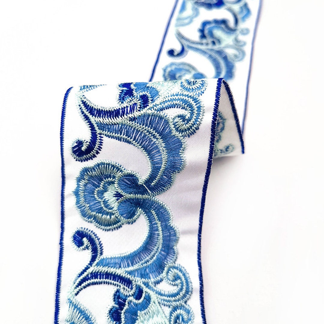 1 Yard Flower Embroidery Ribbon Geometric Woven Trim Border Embroidered