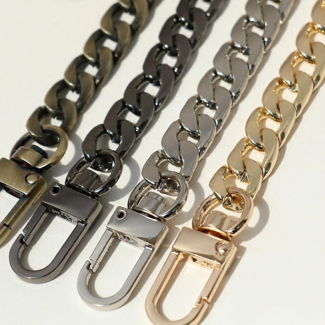  Flat Shape Gold Purse Handle Chain Strap Handle Shoulder  Handbag Bag Metal Replacement 0.7 cm Wide (Length 47)