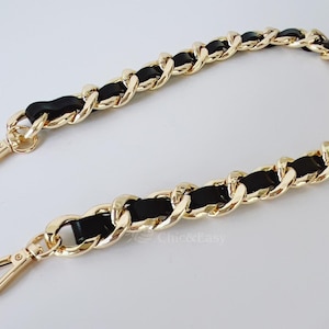 20mm Wide Black Leather Purse ChainMetal Shoulder Handbag Strap Replacement Handle Chain Bag Chain With Leather Strap CAE-N217