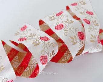 Florales Jacquardband: Geometrisch gewebte, bestickte Borte, 1 Yard MZZD008