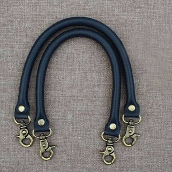 A pair of dark blue purse handle leather strap for Bag Leather Replacement Strap Handles handbag handle LS053
