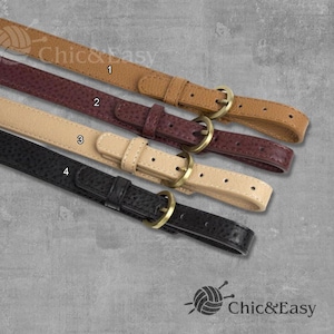 May include: Four thin belts with a textured surface, each featuring a round brass-toned buckle and a matching loop. The belts are numbered 1 through 4 and appear in tan, burgundy, beige, and black. The text Chic&Easy is visible in the image.