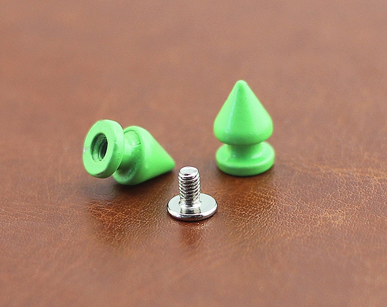 PACK of 10 Metal Spikes Green Bullet Rivets Studs Leath PACK of 10 Metal Spikes Green Bullet Rivets Studs Leath