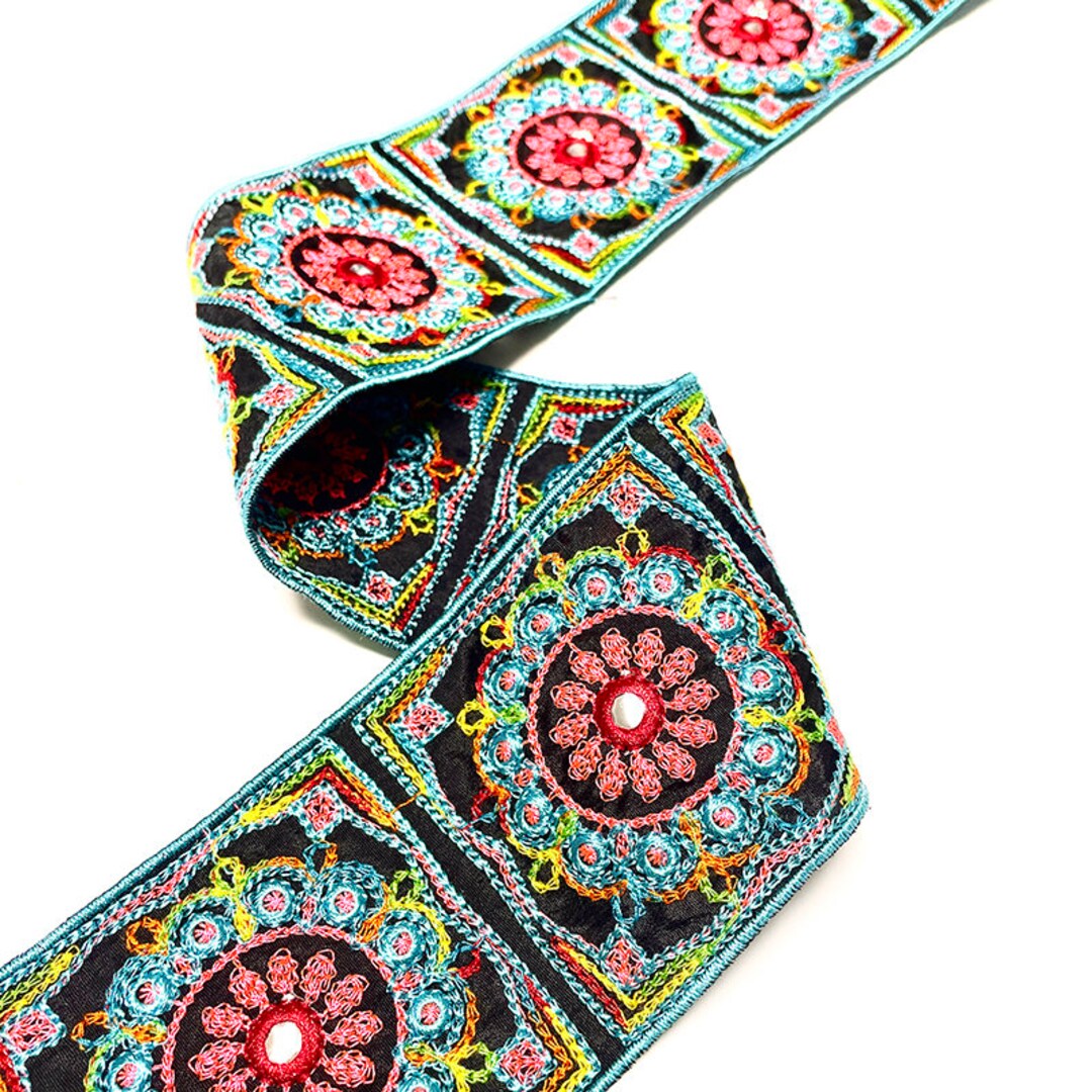 1 Yard Flower Embroidery Ribbon Geometric Tulle Trim Border Embroidered