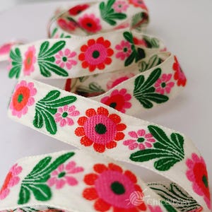 Floral Jacquard Ribbon: Embroidered Woven Trim, 1-inch Wide  (1323)