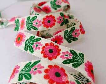 1 Yard Flower Jacquard Ribbon, Geometric Woven Trim Border