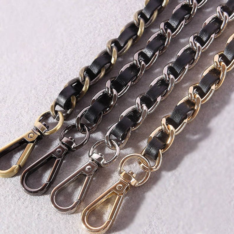 Black Leather Purse Chain Metal Shoulder Handbag Strap Etsy