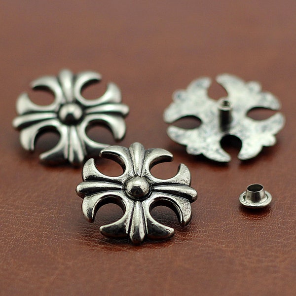 PACK of 5 Metal Cross Rivets Studs Leather Studs Leather Craft Decorative Rivet D217