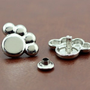 PACK of 6 Silver Paw Rivets Studs Leather Studs Leather Craft Decorative Rivet D444