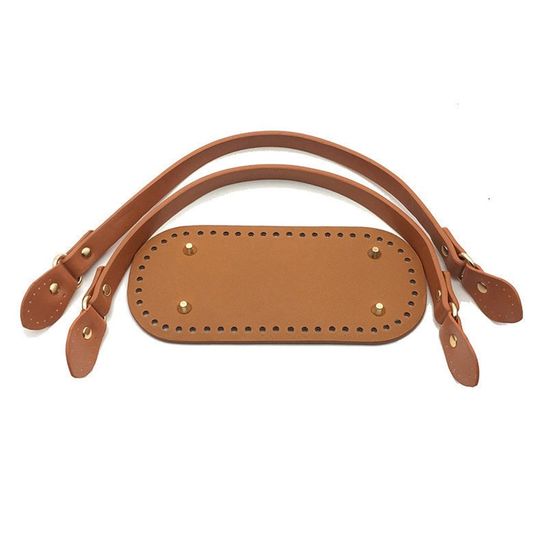 A Set Crochet Bag Bottom Leather Base Tote Handle Purse Handle Strap Set DIY PU Leather Knitting