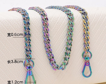 Rainbow Color Metal Purse Chain, Metal Shoulder Handbag Strap, Replacement Handle Chain, Metal Crossbody Bag Chain Strap JS097