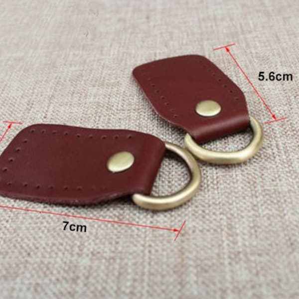 Un ensemble (2 pcs) High Qaulity D-Ring avec fixation de languette en cuir véritable Cuir véritable Slider Strap Snap Hook CAE-R191