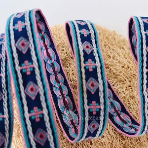 Floral Jacquard Ribbon: Geometric Embroidered Woven Trim, 1 Yard MZZD012