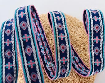 Florales Jacquardband: Geometrisch besticktes Webband, 1 Yard MZZD012