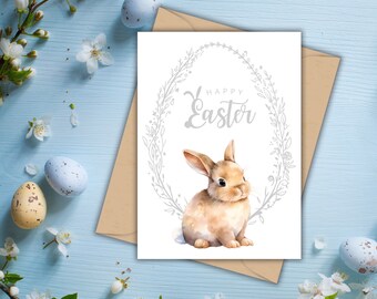 Happy Easter / Happy Easter Printable Card / Instant Download PDF / Easter Card / Bunny Card / Easter Bunny / 5x7 Card