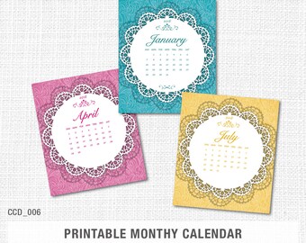 Calendar 2018, Instant download, printable, Calendar, PDF, Monthly Desk Calendar