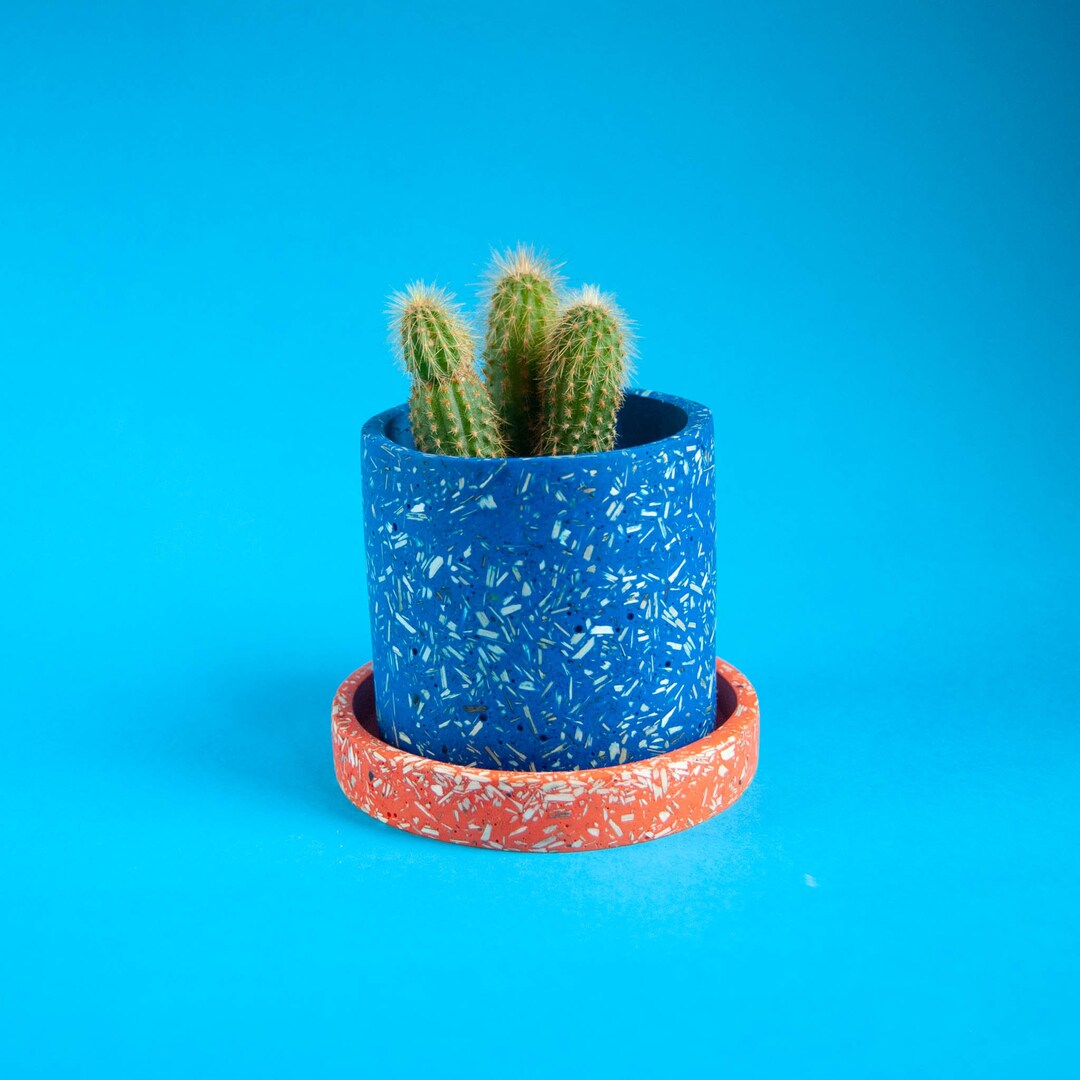 Small Handmade Blue Plant Pot With Hole Eco Friendly Indoor Etsy