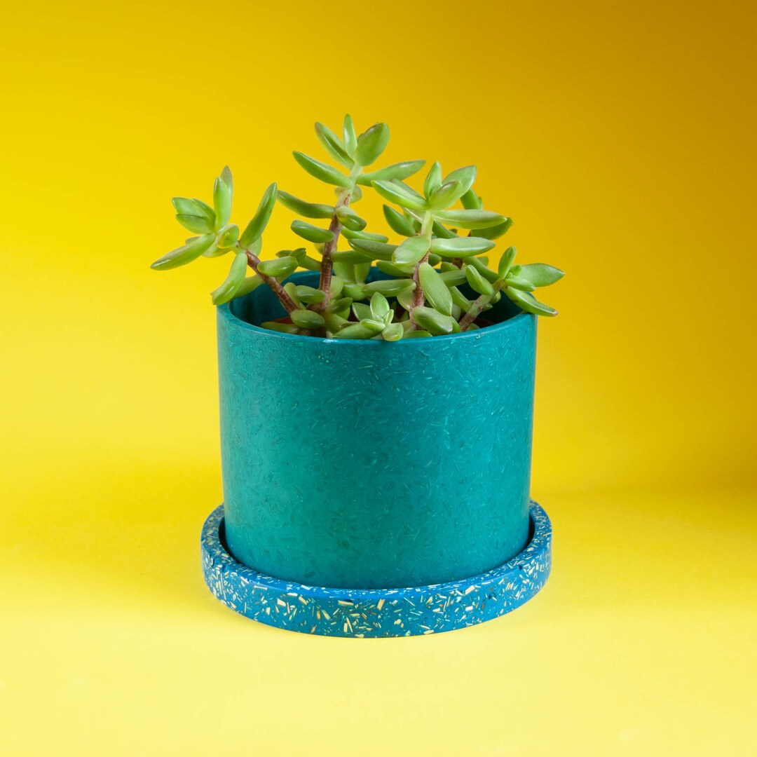 Large Teal Plant Pot With Tray Handmade With Eco Friendly Materials for
