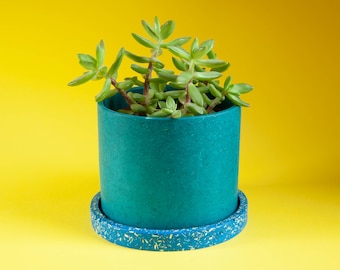 Large Teal Plant Pot With Tray | handmade with eco friendly materials for indoor house plants