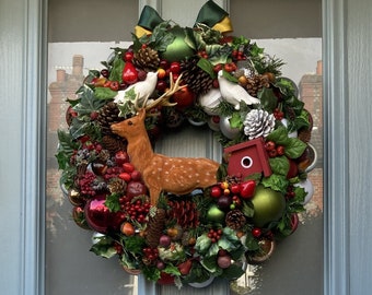 Large luxury woodland wildlife-themed Christmas bauble wreath - 'Woodland Wonderland'