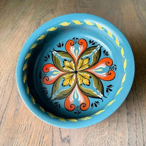Small rosemaling bowl from Norway, Signed Norwegian rosemaled art, unique folk art collectible