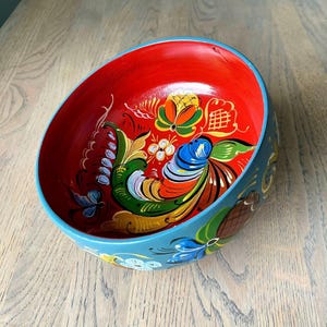 Cuenco decorativo de rosemaling de Noruega. Arte noruego de rosemaling firmado, pieza de arte popular única de colección.
