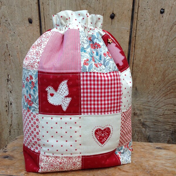 Large Christmas Patchwork Project Bag / Gift Sack