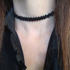 Black choker necklace, Black crystal choker, Black choker collar, Black macrame choker, Black beaded choker, Dainty choker, Lace choker