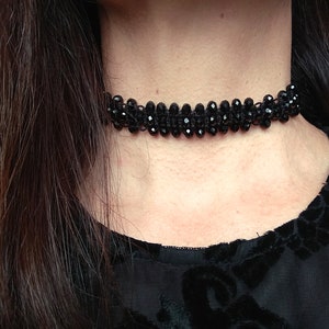 Black crystal choker necklace, Beaded collar choker, Sparkly statement necklace, Evening wide choker, Gift for her, Girlfriend gift