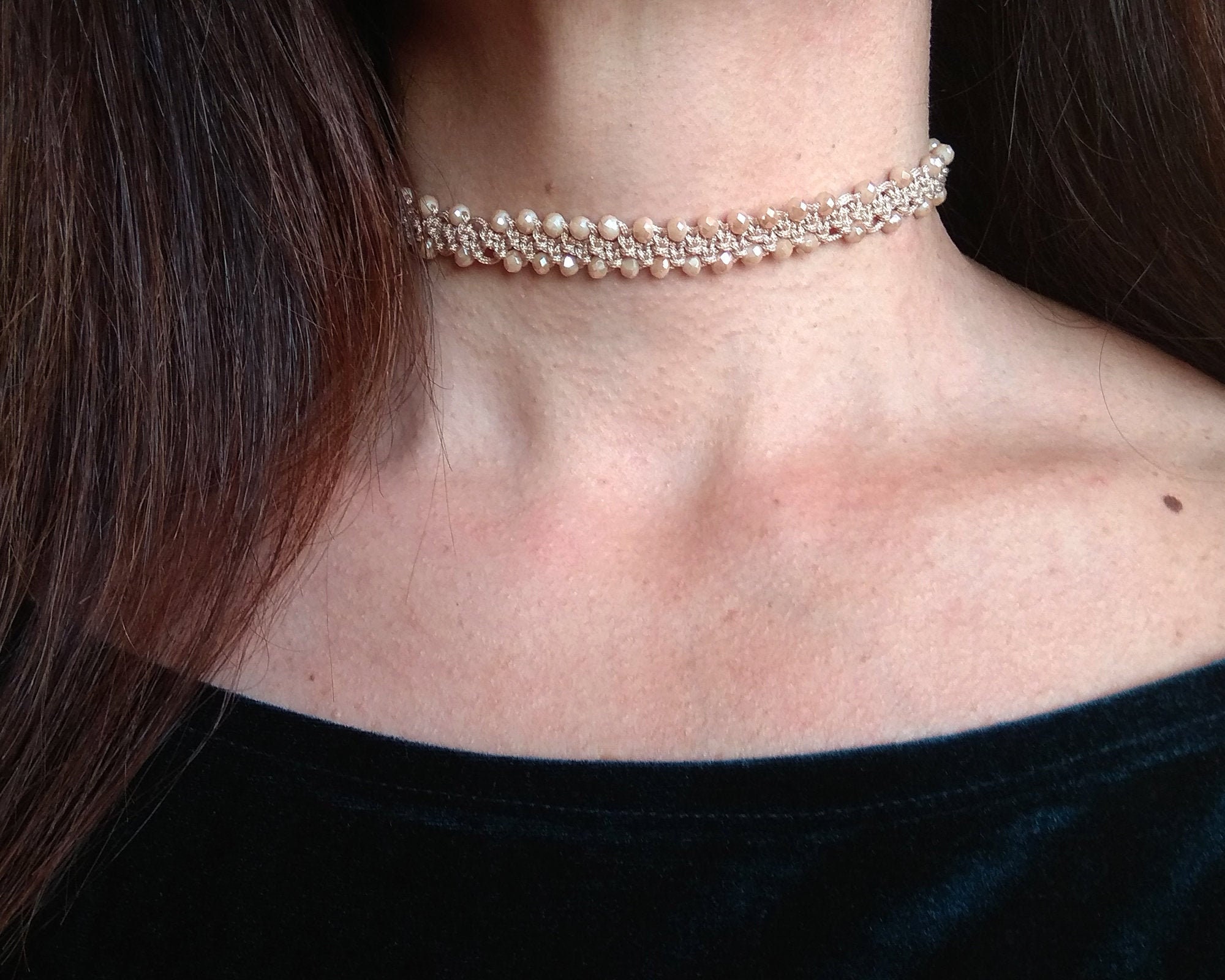 Lace Collar Necklace - Clear Drop Pendant