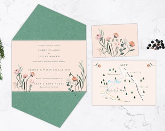 Sorrento Italian Rustic Wedding Invitation Sage Green Wild Flowers