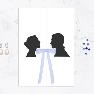 Imprima usted mismo el paquete de invitación de boda de cuento de hadas de silueta digital RSVP en blanco y negro
