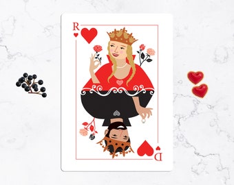 King & Queen of Hearts Wedding Invitation Playing Card Theme Couple Illustration