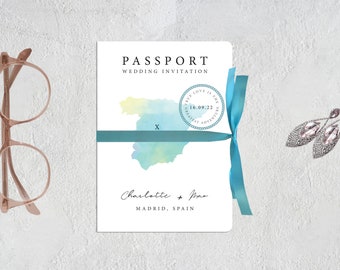 Passport To Matrimony Destination Wedding Invitation Travel Documents Blue RSVP Suitcase