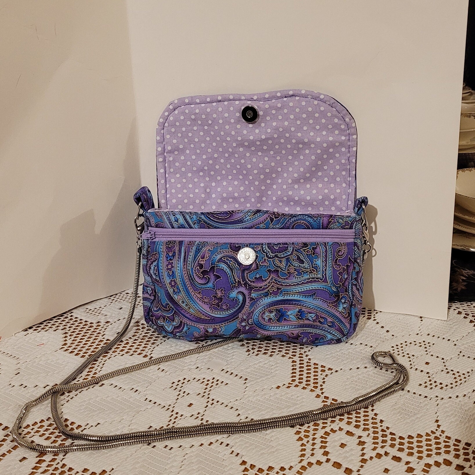 Crossbody purse adjustable closure purple paisley Etsy