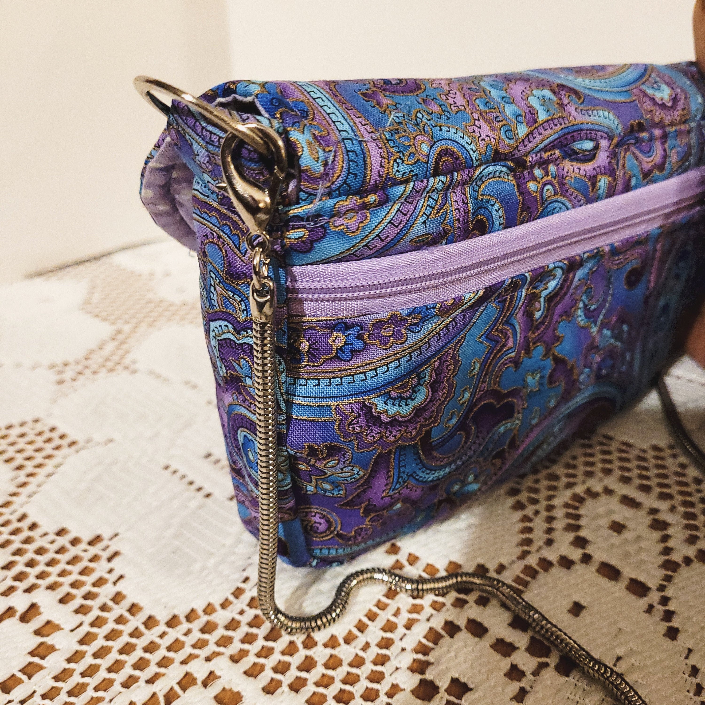 Crossbody purse adjustable closure purple paisley Etsy
