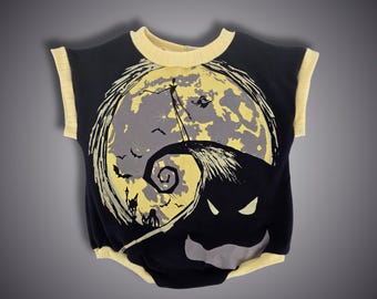 RTS 6-9 meses Upcycled Handmade T Shirt Manga Curta Bubble Romper