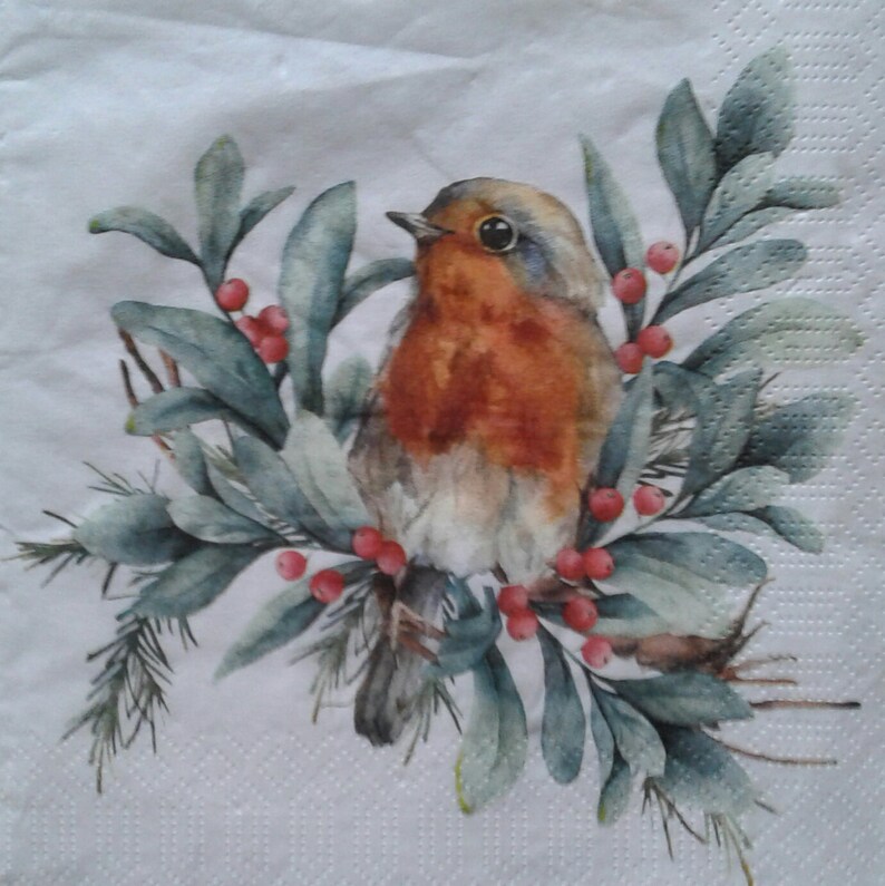 Robin Holly Napkin for Decoupage Etsy UK