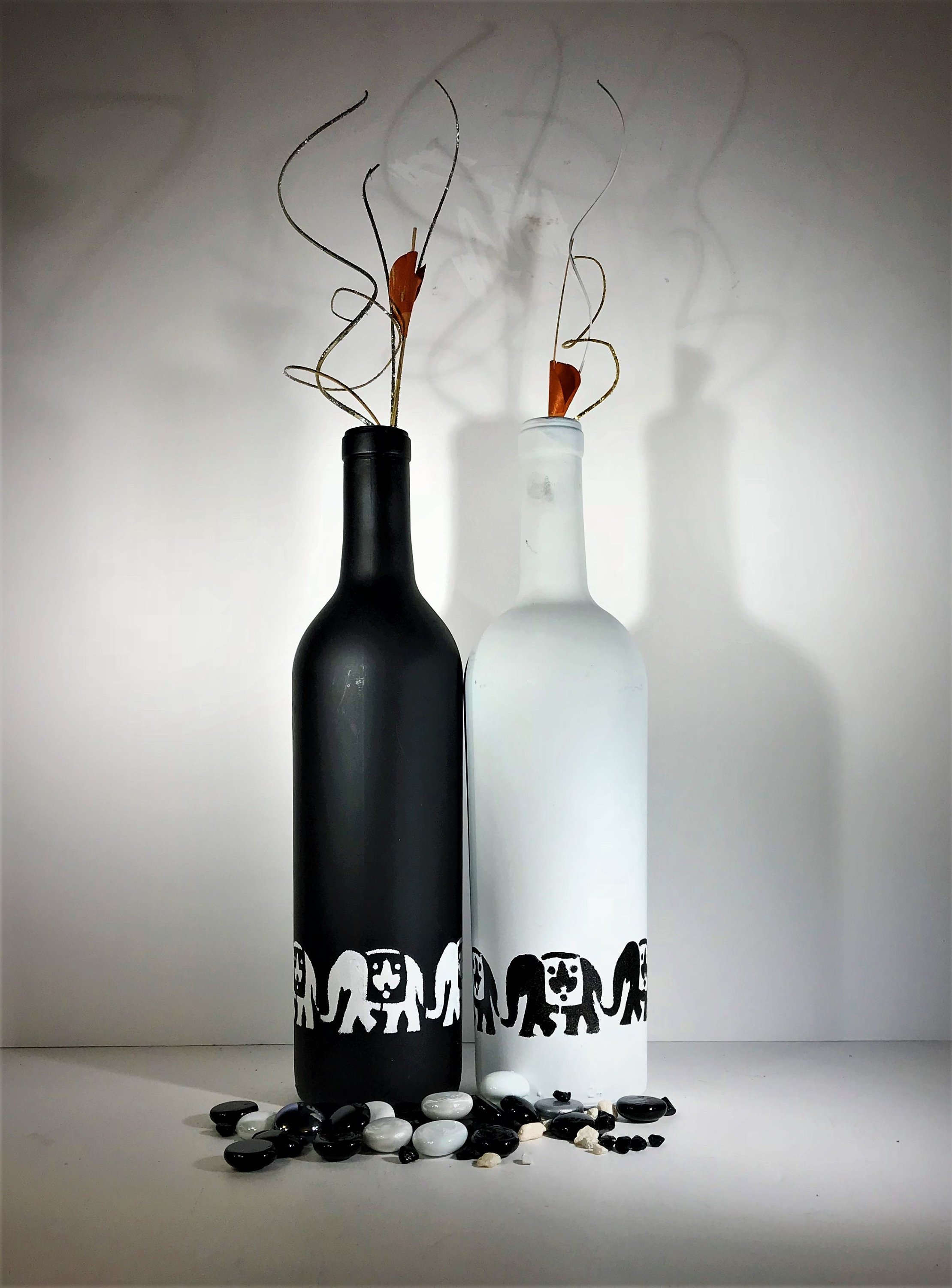 Hand painted elephants on wine bottles captures their beauty Etsy