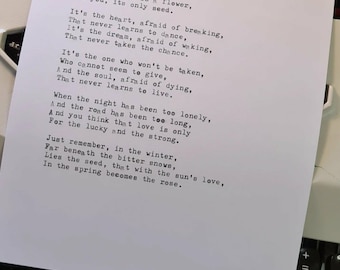 Paroles de chanson dactylographiées personnalisées | souvenir vintage de machine à écrire | Cadeau littéraire musical