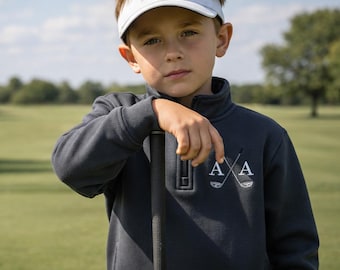 Personalised Children’s Golf Quarter Zip – Embroidered Initials Junior Golf Top – Kids Golf Gift