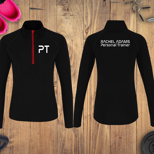 Personalised Women Personal Trainer 1/4 Zip / Women's Personalised PT Zip Up Top - Gymwear for Personal Trainer