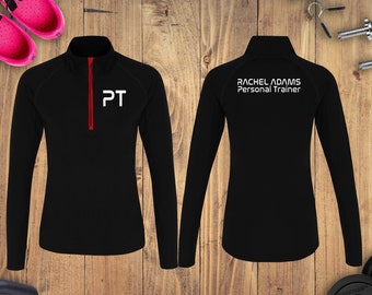 Personalised Women Personal Trainer 1/4 Zip / Women's Personalised PT Zip Up Top - Gymwear for Personal Trainer