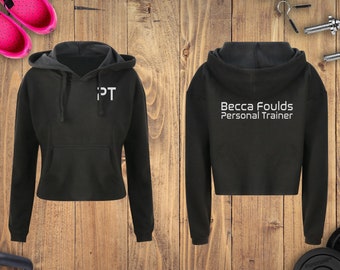 Personalised Women Personal Trainer Cropped Hoodie / Women's Personalised PT Hooded Top - Ladies Gymwear for Personal Trainer