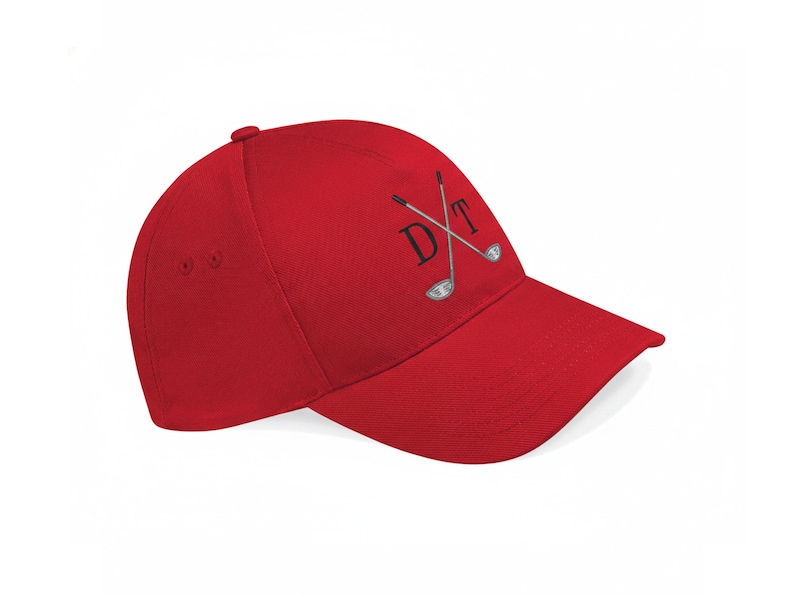 Personalised Red baseball cap embroidered with personal initials