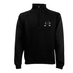 Golf Quarter Zip Sweatshirt - Personalised Golf Sweatshirt with embroidered initials Svart