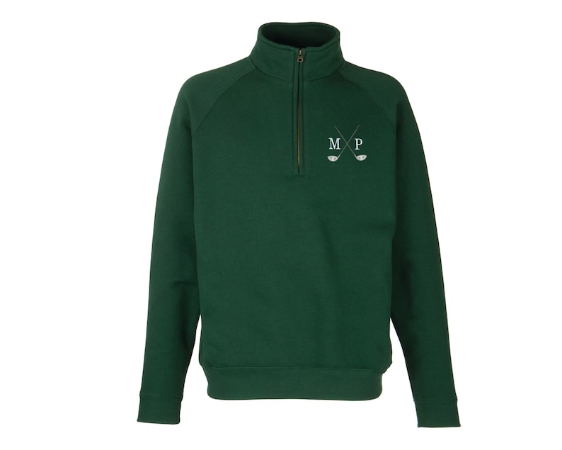 Golf Quarter Zip Sweatshirt - Personalised Golf Sweatshirt with embroidered initials Bottle Green