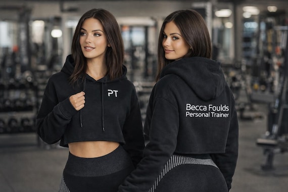 Personalised Women Personal Trainer Cropped Hoodie / Women's Personalised PT Hooded Top - Ladies Gymwear for Personal Trainer