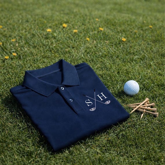 Personalised Golf Polo Shirt with Embroidered Initials  - Polo Shirt Golf Cross Clubs Personalised Golfwear - Gift for golfer